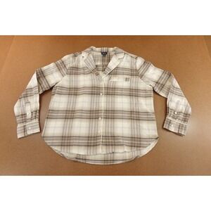 Gap Body Womens XS Petite Neutral Plaid Flannel Long Sleeve Pajama Top New